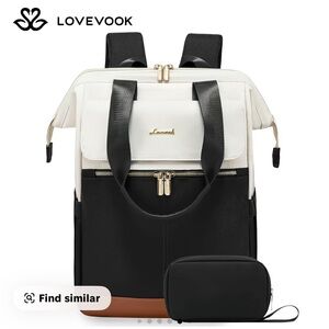 LoveVook | Black + Cream + Brown Backpack | Elegant Travel Bag | TSA